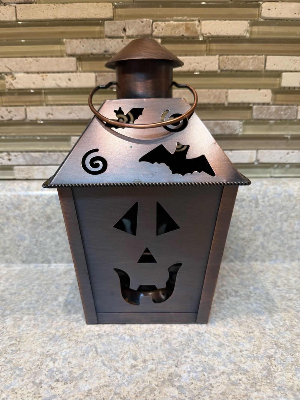 Vintage Hallmark Bronze-Toned Halloween Jack-O'-Lantern Metal Lantern
